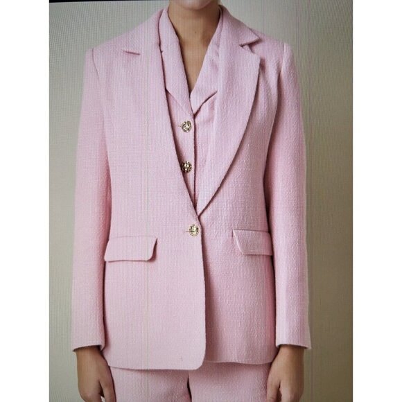 ENDLESS ROSE Womens Tweed Single Breasted Blazer Jacket Pink Size M - Picture 2 of 16